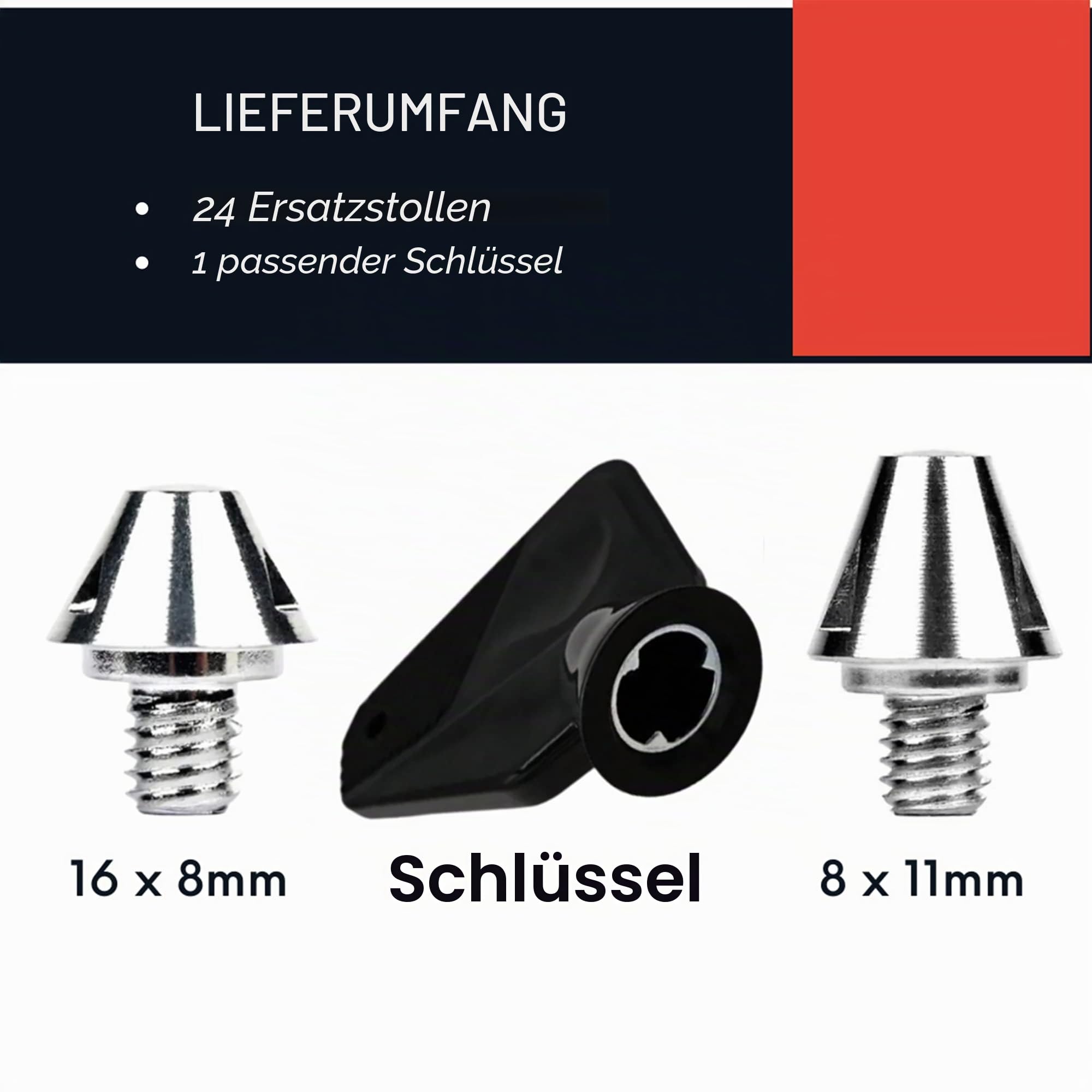 24 Stck Ersatzstollen mit Schlüssel SG Stollen für Fußballschuhe Schraubstollen passend für Nemeziz, X, Predator, 8mm-11mm, Fußballstollen, Studs Fussball, M6-Gewinde