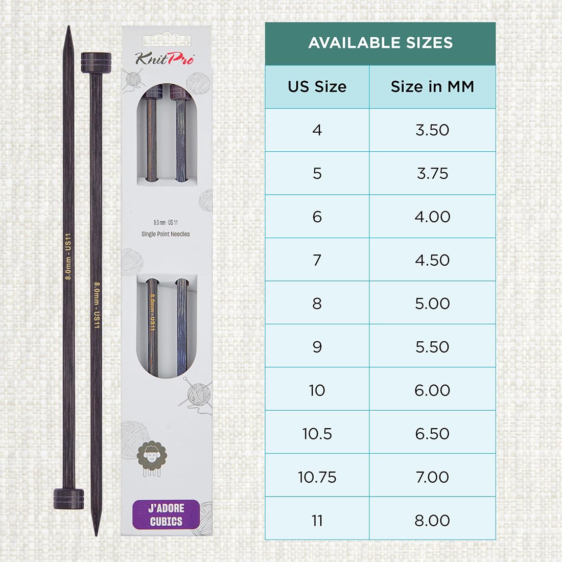 KnitPro J’Adore Cubics Single Pointed Needles 14" (35cm), Lavender, 8.00mm - Image 4