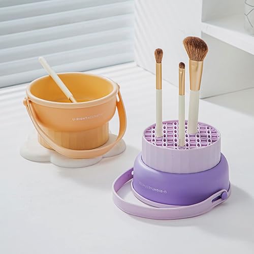 Miniatura 3 de Cuenco limpiador de brochas de maquillaje de silicona, tapete de limpieza de brochas de cosméticos 2 en 1 y soporte de secado de brochas de