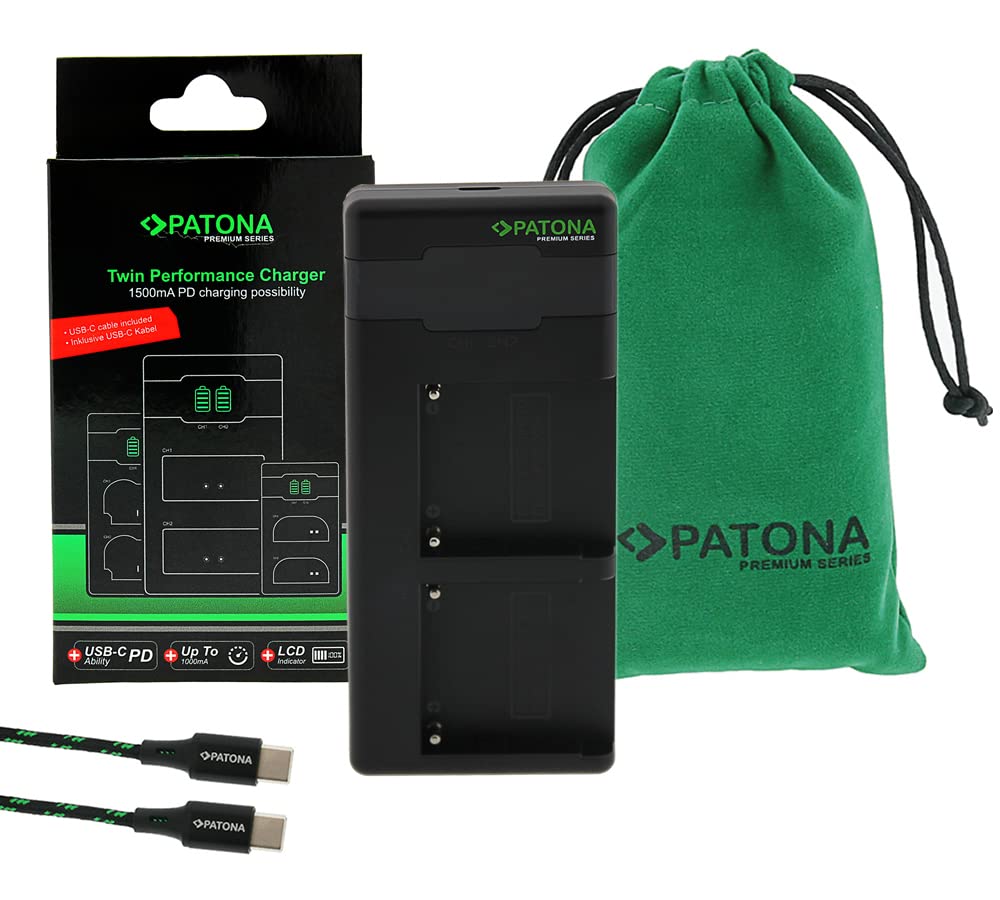PATONA Premium Twin Performance PD Caricabatterie compatibile con Sony F550 F750 F970 FM50 FM500H batteria, Caricatore doppio con USB-C e supporto QC/PD, ricarica rapida con alimentatore 20W+