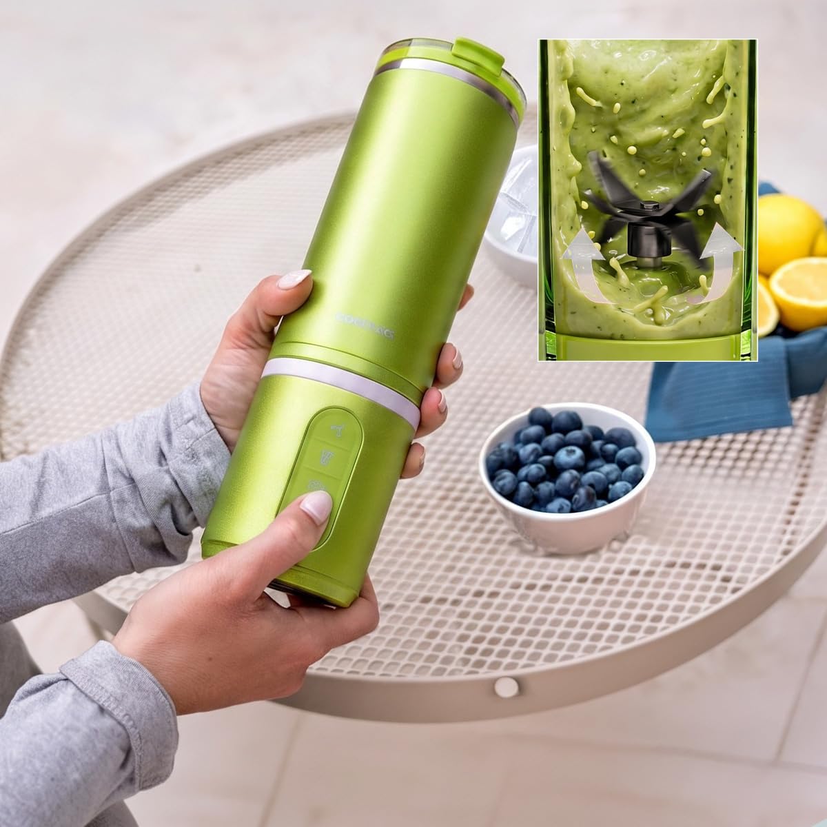 Cecotec Frullatore Portatile Power Titanium Shake2Go Dark Steel. 180W, Bicchiere Metallo 600ml Senza BPA, 3 Programmi Automatici, Ricarica USB-C, Goditi le Tue Bevande Fresche Molto più a Lungo Oggi