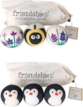 Wool Dryer Ball Bundle Lavender Fields Bee Flower + Penguin by Friendsheep