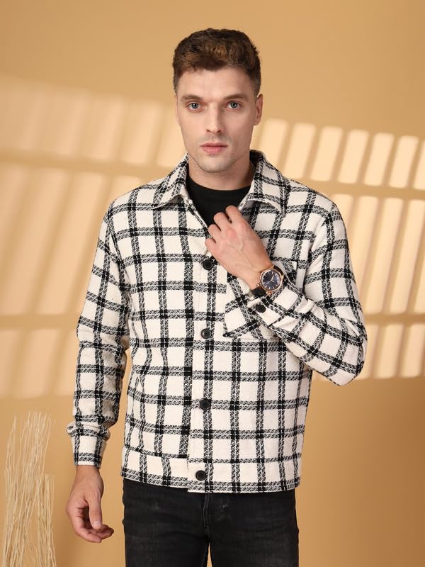 Image of CHKOKKO Men's Tweed Winter Shacket Stylish Flannel Plaid Standard Length Jacket Shirt