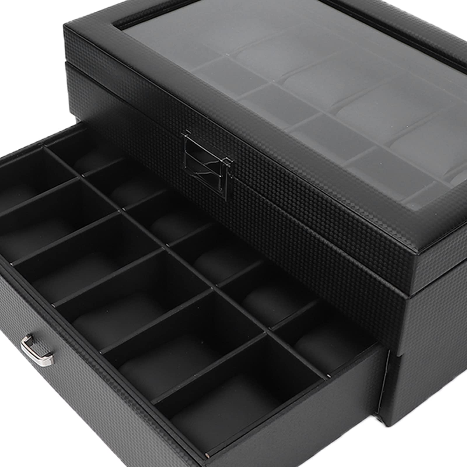 RIZGHWOY Scatola Porta Orologi Trasparente Elegante Organizer con 24 Slot per Uomo e Donna, Resistente Design a 2 Livelli in Pelle PU