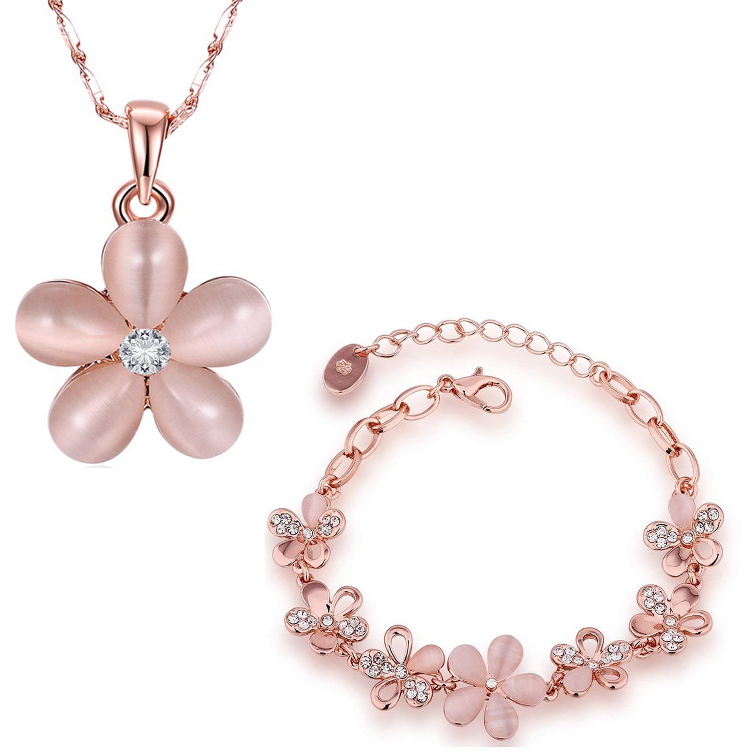 Okos 18K Rose Gold Plated Combo Of Floral Link Bracelet And Pendant Necklace Designed For Girls And Women CO1000054C (B08XJQDCTG) Amazon Price History, Amazon Price Tracker