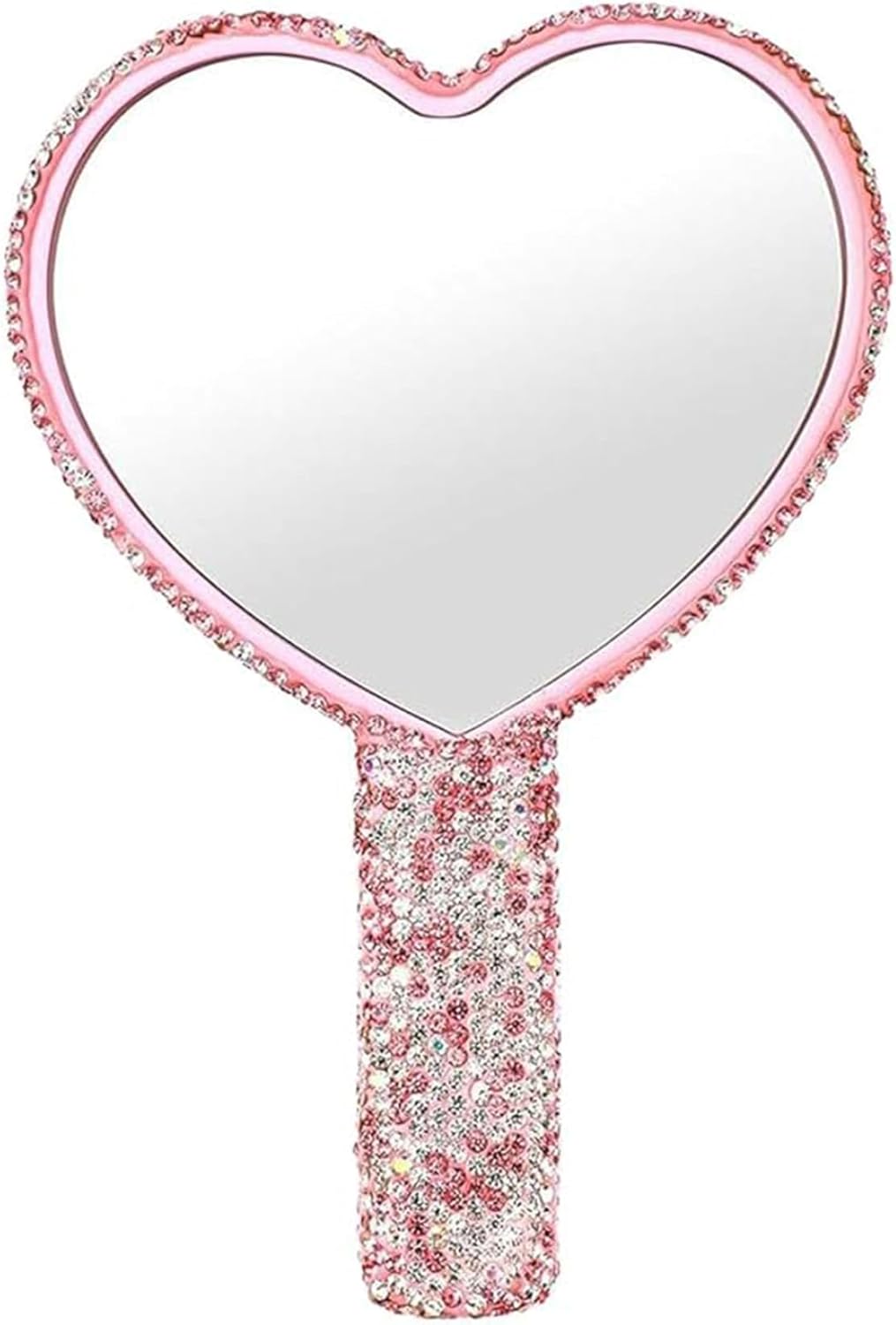 Heart Mirror, Sparkling Rhinestone HD Glass Handheld Mirror, 4.3x6.5 Inch Portable Cute Hand for Women & Girls