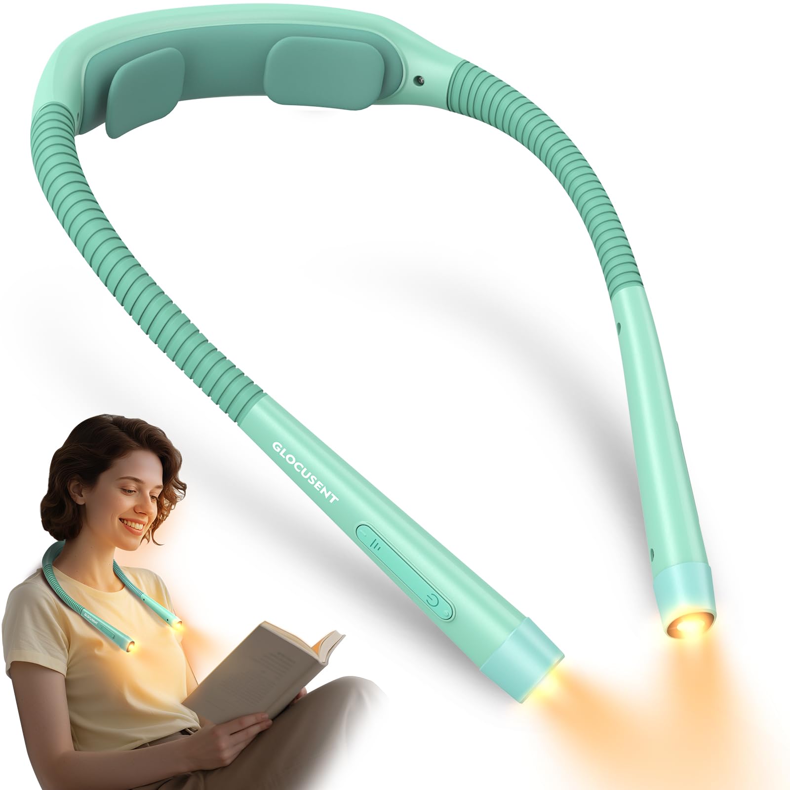 Glocusent Ergonomic Book Light Neck Light, Reading Light with 3 Colors & 5 Stepless Brightness