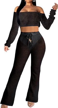 Sexy Cover Ups for Swimwear Vacation Off The Shoulder Top Long Pants Bikini Cover Ups Swimwear Beach