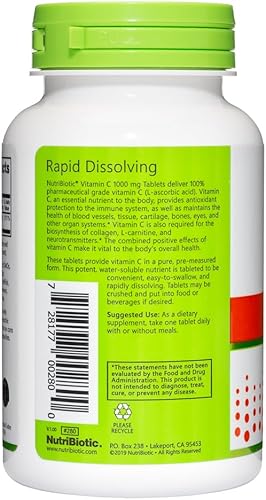 Miniatura 2 de NutriBiotic - Tabletas de vitamina C de 1000 mg, 100 unidades  Suplemento esencial para el sistema inmunológico, antioxidante y colágeno  Ácido