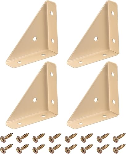 Miniatura 1 de uxcell 4 soportes de esquina angulares de 2.598 in x 2.598 in, soportes de acero laminado en frío con tornillos para borde de escritorio y cama