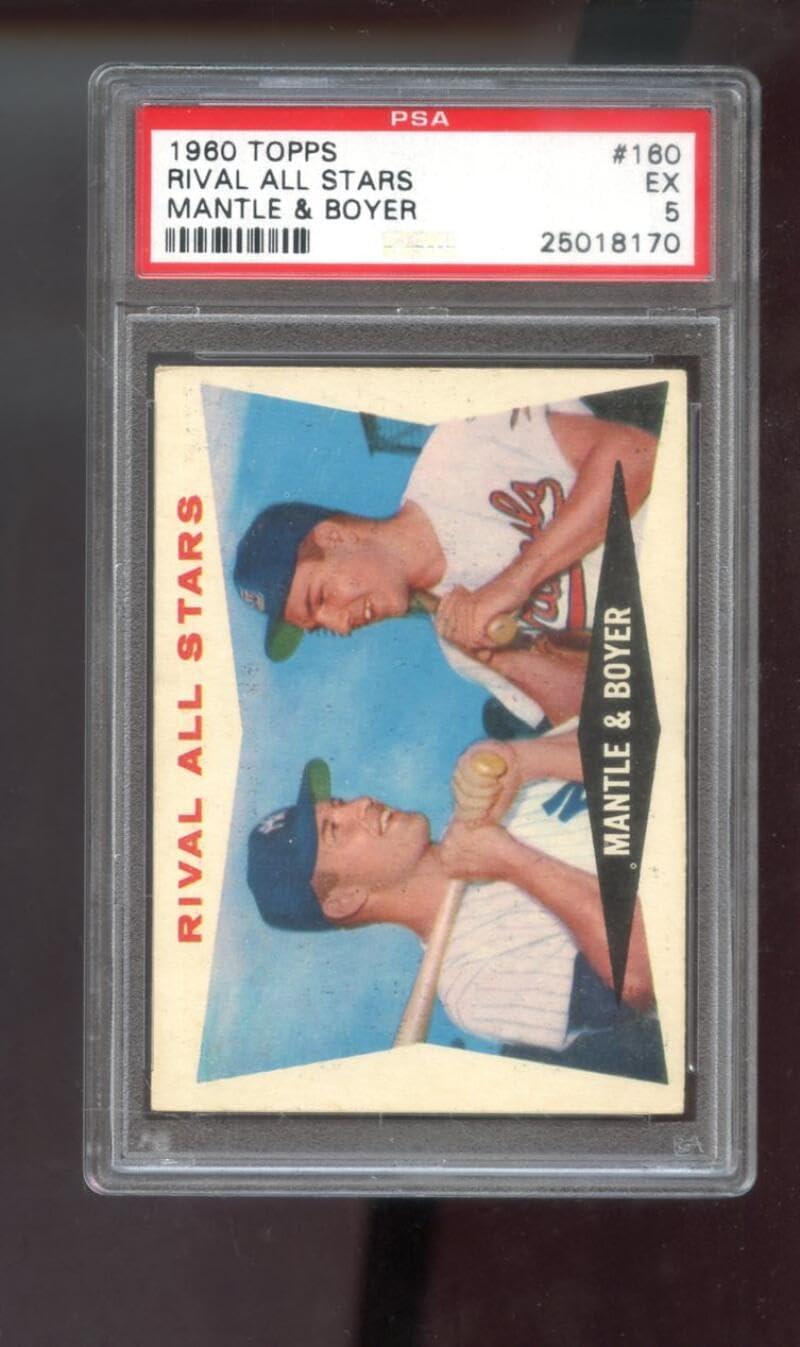 1960 Topps #160 Rival All Stars Mickey Mantle Ken Boyer PSA 5 Graded Baseball Card MLB &