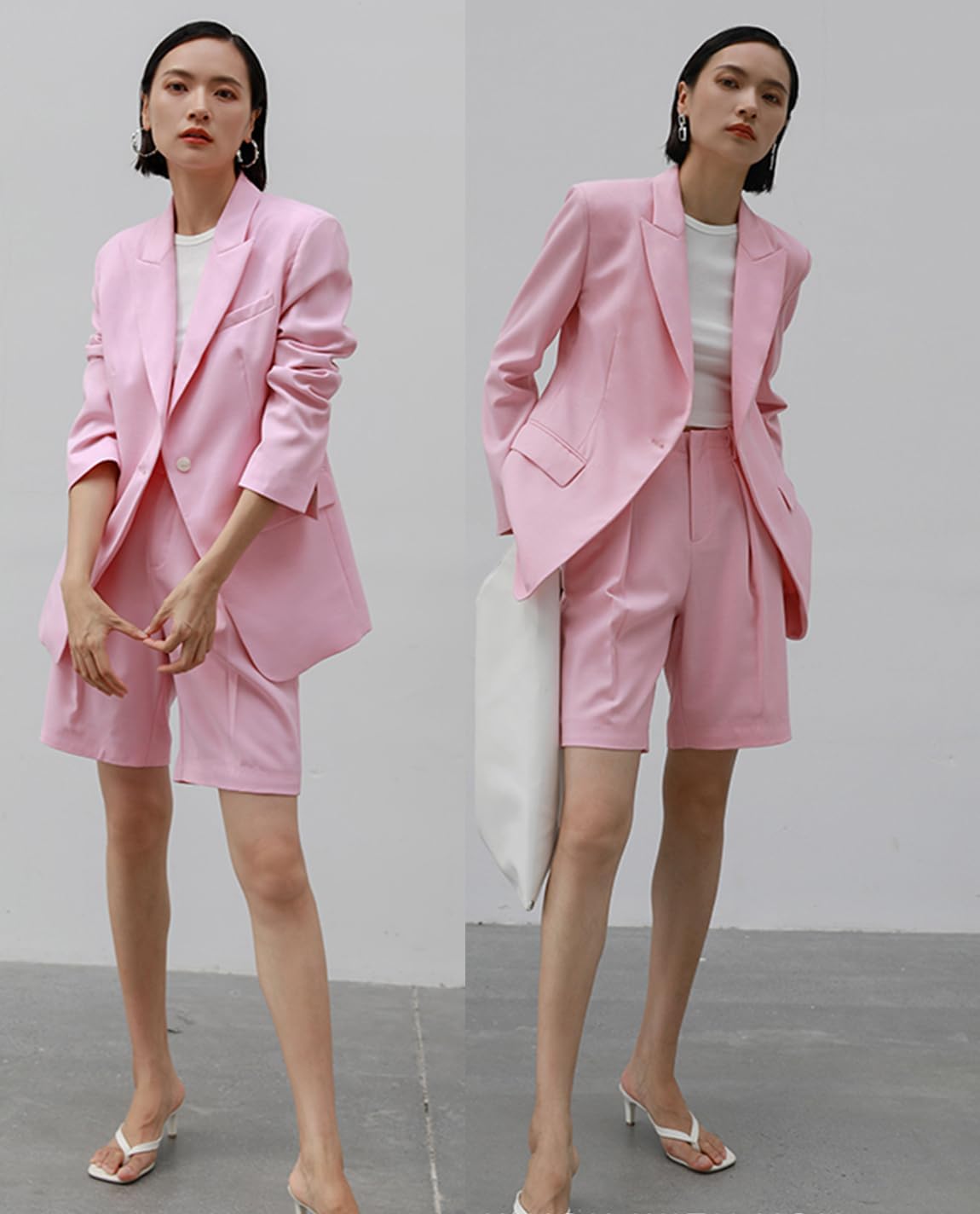 Women's Peak Lapel Suit Two Pieces Set Daily Beach Jacket and Short Pants