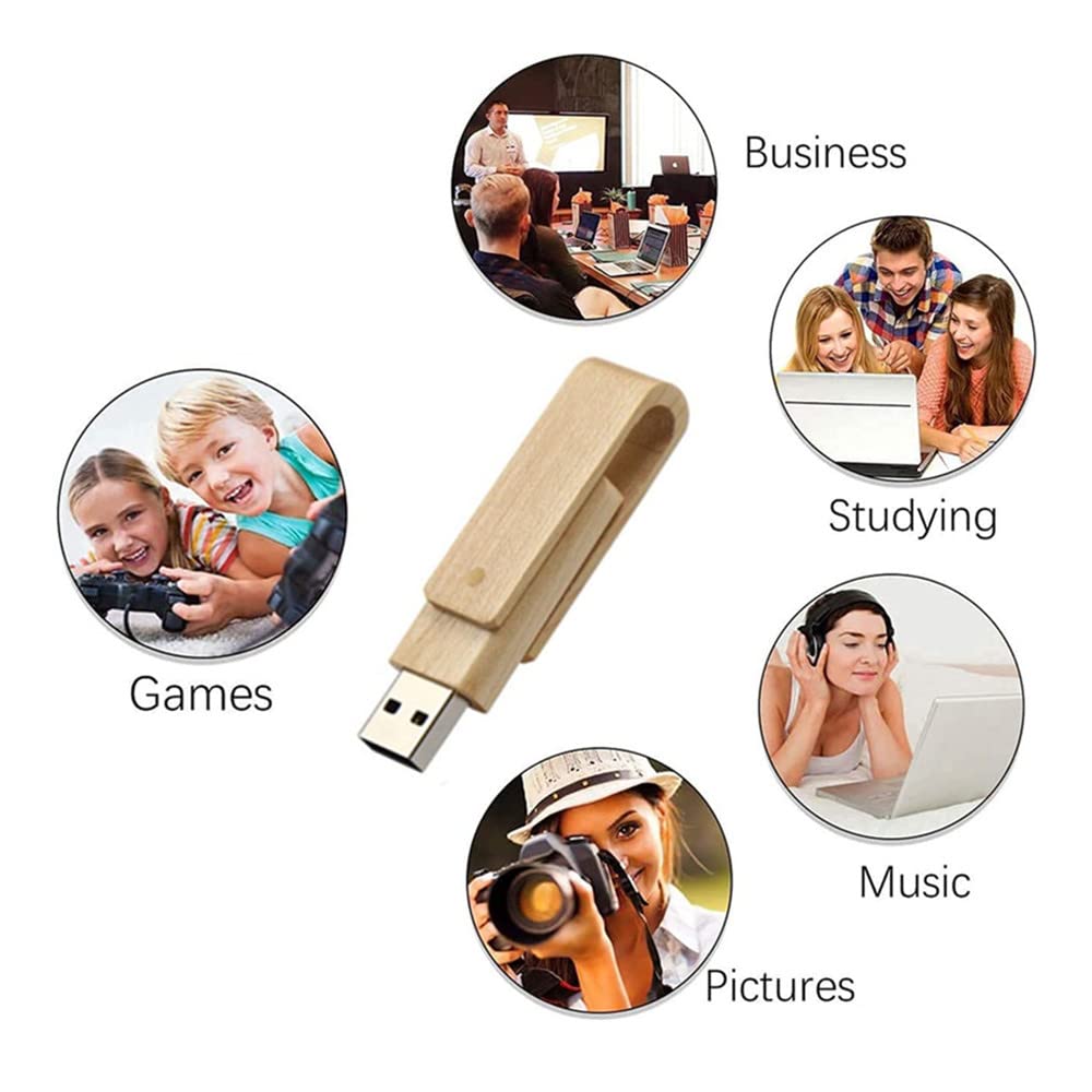 Lot de 10 clés USB rotatives en bois pour stockage de données (bois d'érable-2, 2.0, 16 Go)