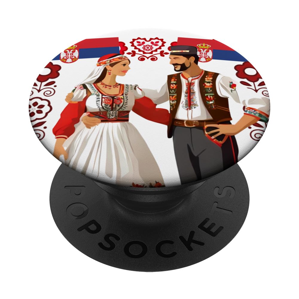Serbian Folk Dancing PopSockets Adhesive PopGrip, Black