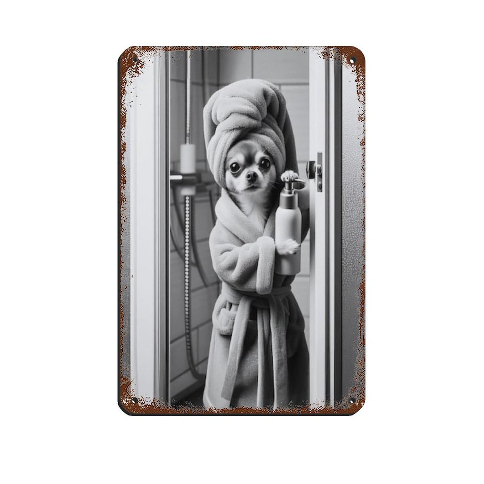 Lxwnze 20L X 30W Cm Chihuahua Bathroom Art Poster（1） Retro Poster Metal Tin Sign Chic Art Retro Iron Painting Bar People Cave Cafe Family Garage Poster Wall Decoration 8X12inch(20X30cm)