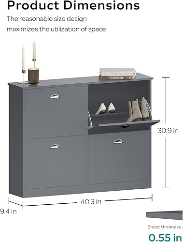 Miniatura 8 de Armario para zapatos, escondido delgado y estrecho con 4 cajones para entrada, vestíbulo, pasillo, dormitorio, gris
