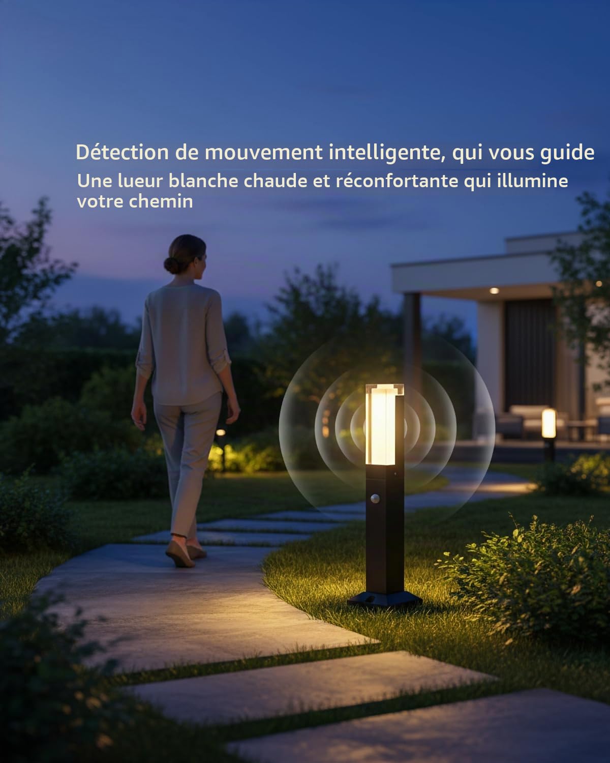Borne Lumineuse Exterieur avec Détecteur de Mouvement, 40cm, IP65