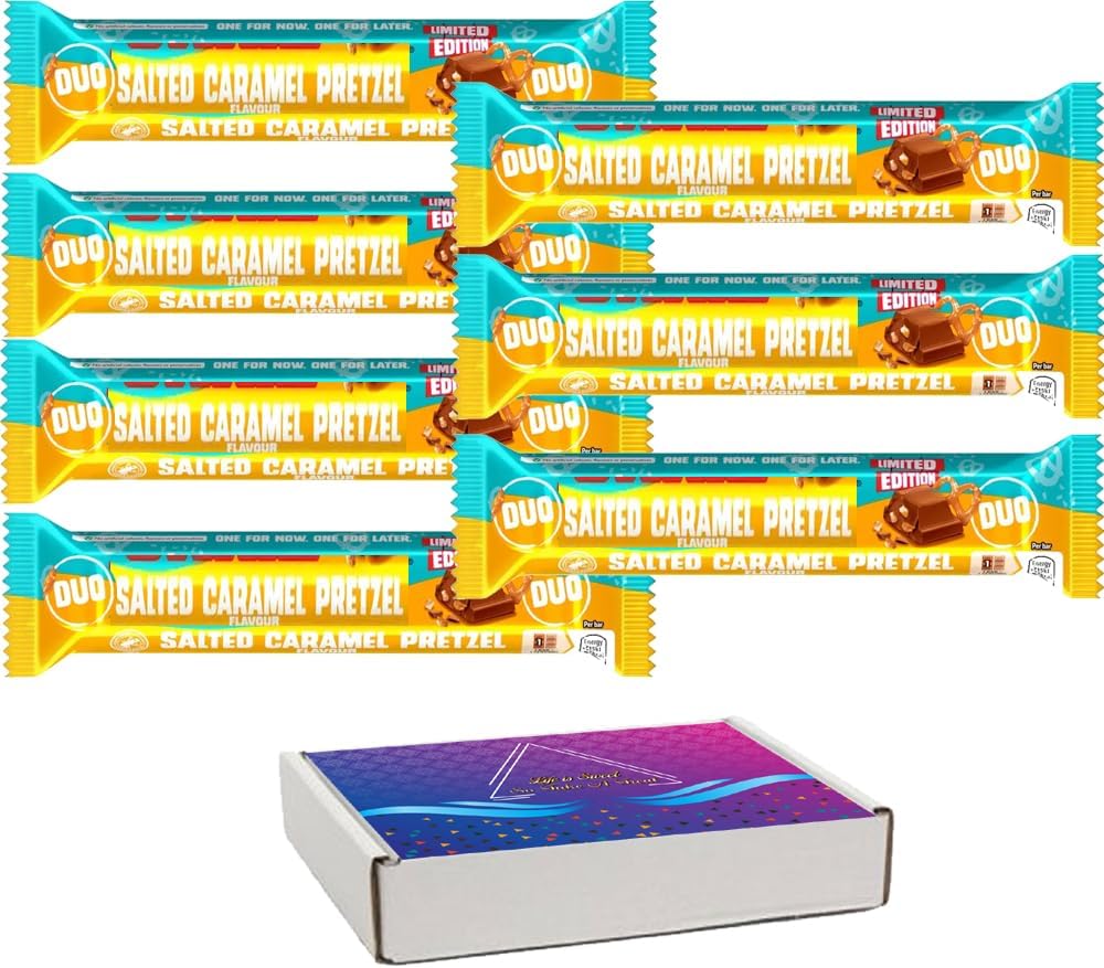 Salted Caramel Pretzel Milk Chocolate Duo Bar 66g - Solid Chunks of Smooth Salted Caramel Flavour Milk Chocolate - yk (8 x Bars)
