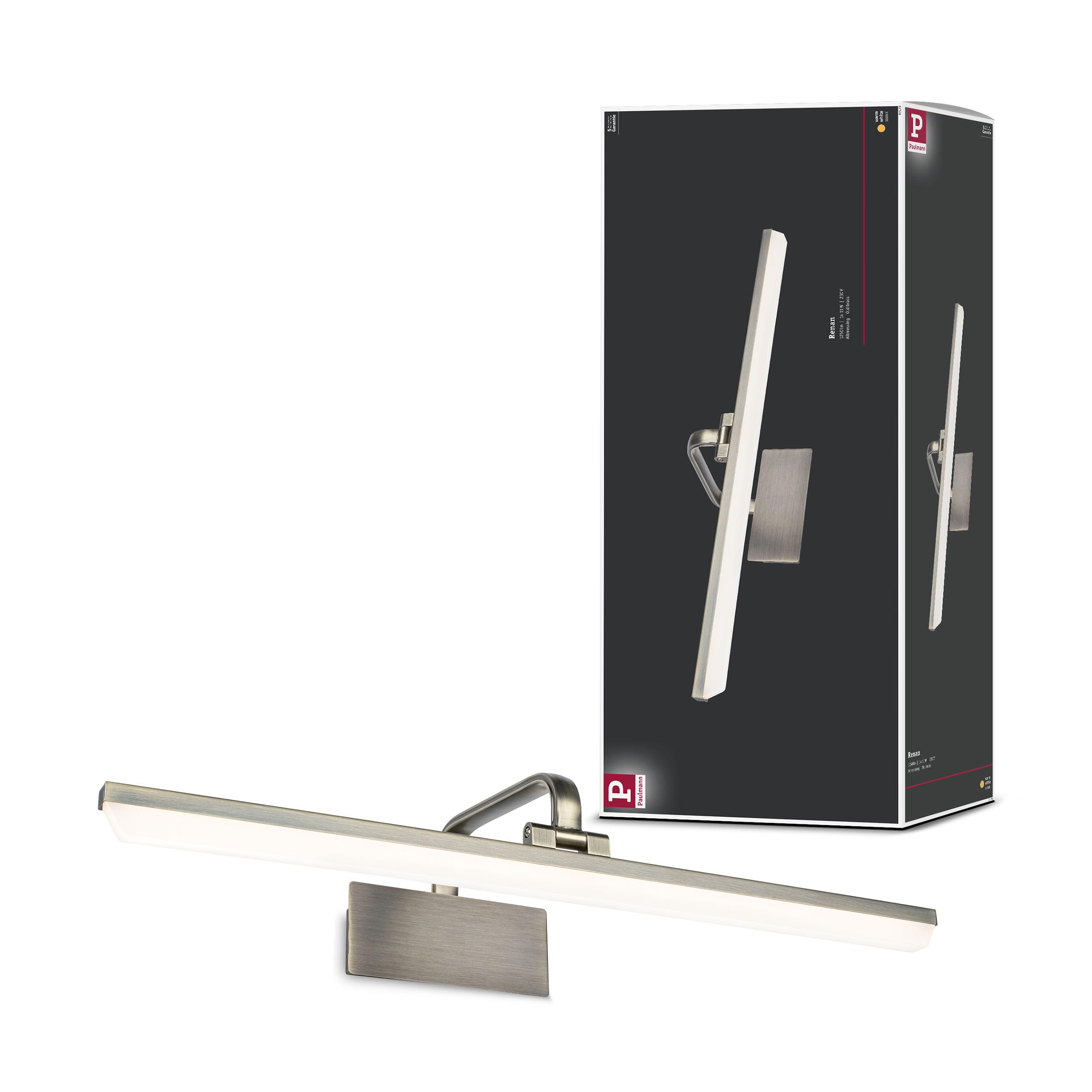 Paulmann 95570 Luce LED Renan 600 mm incl. 1x11 W Bianco Caldo Ottone Brunito Illuminazione Quadri Metallo, Acrilico Applique 3000 K 11 W