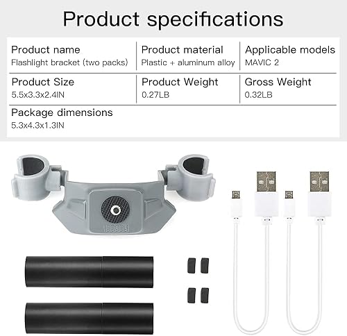 Miniatura 7 de Qmint Soporte de reflector Mavic 2, linterna de vuelo nocturno giratorio LED faro adecuado para DJI Mavic 2 zoom drone (dos manos eléctricas)