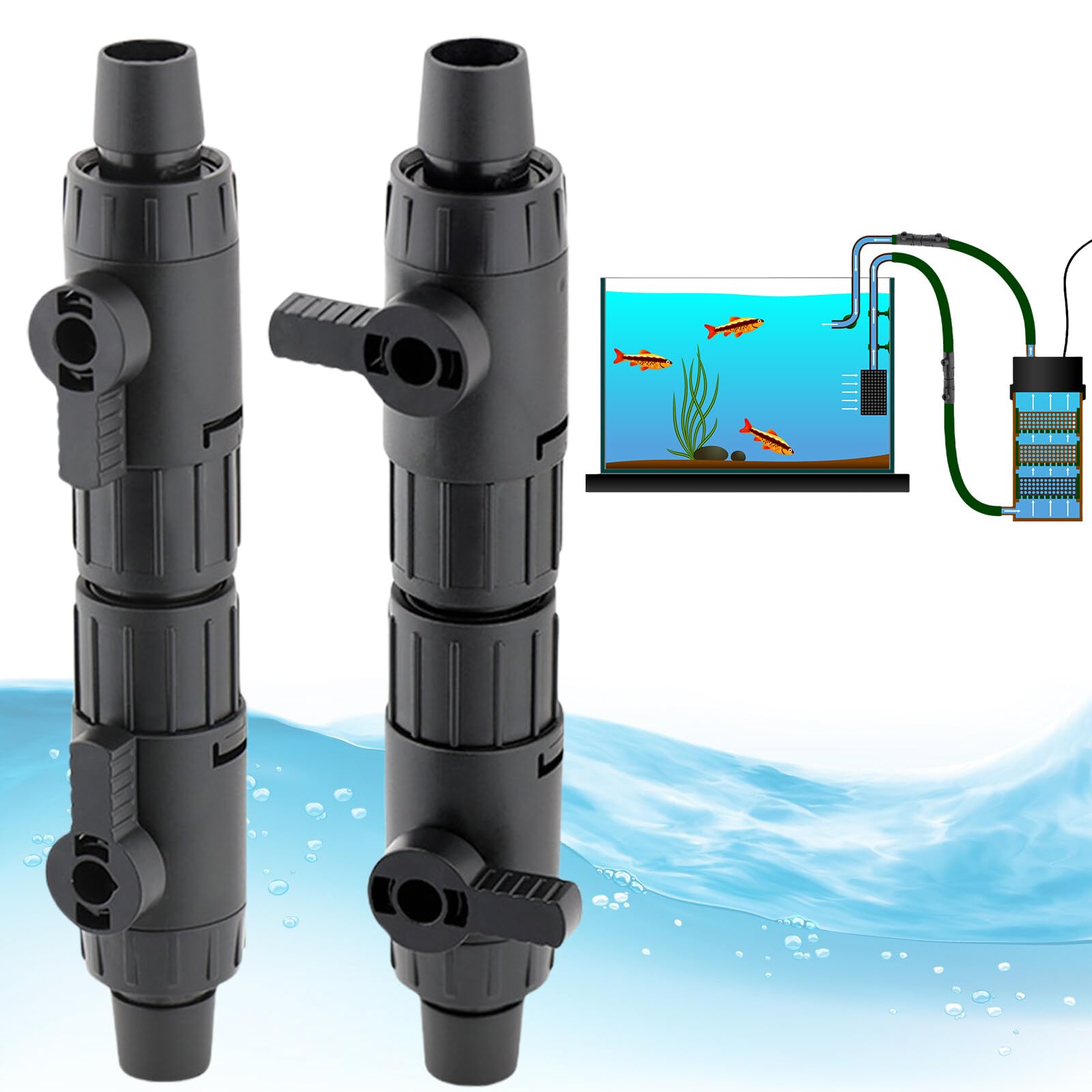 Aicharynic - Válvula de control de flujo de agua (2 unidades, 12 mm a 16 mm), color negro