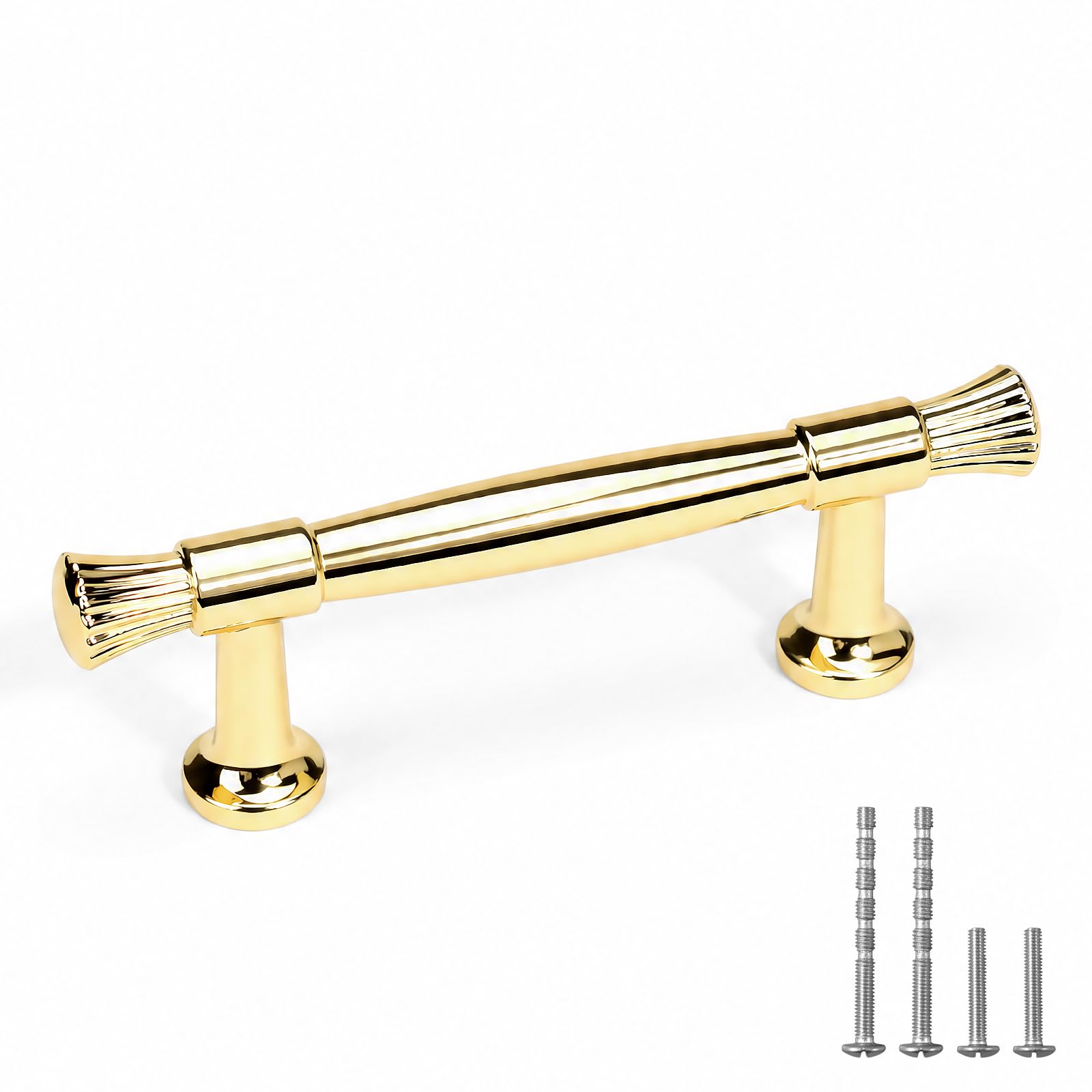 YAGU 10 Pack Polished Brass Kitchen Cabinet Pulls 3 Inch(76mm) Hole Center Solid Unlacquered Gold Dresser Drawer Handles Shiny Furniture Hardware for Cupboard Wardrobe Closet Vanity