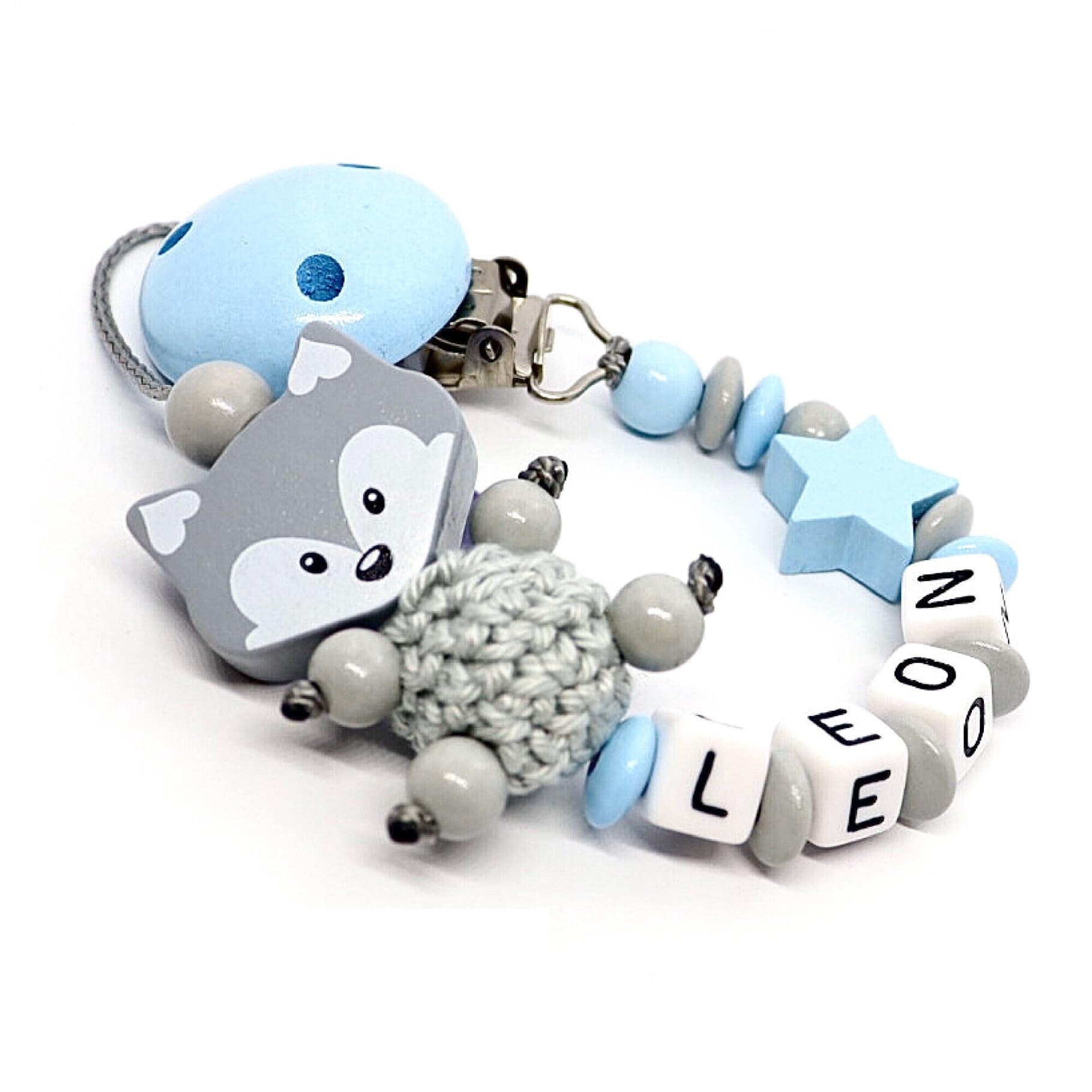 AVH Enterprise Schnullerband mit Namen für Mädchen & Jungen personalisierte Baby Geschenke (Blau)