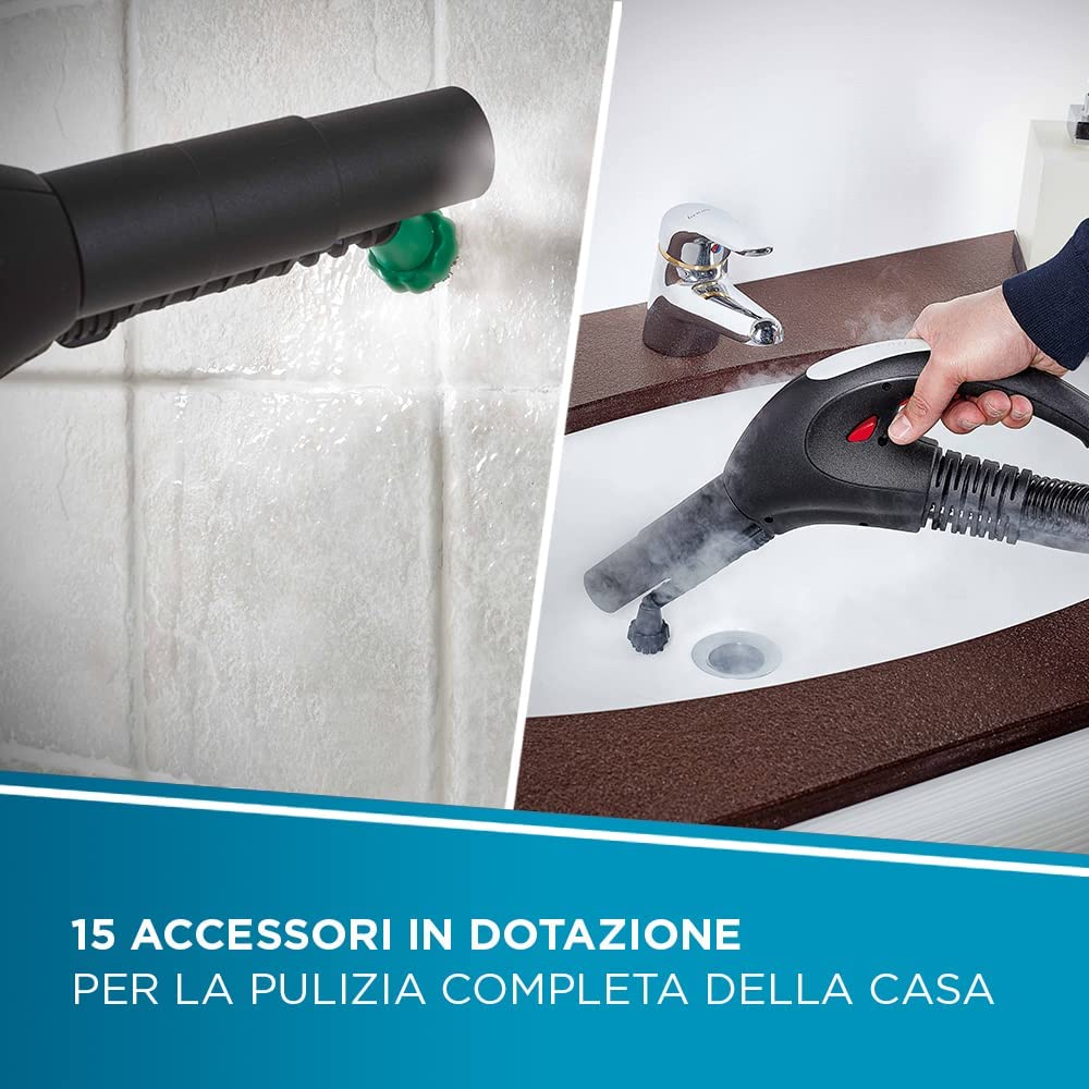 Polti Vaporetto Lecoaspira FAV80 Turbo Intelligence, Pulitore a Vapore e Aspirapolvere con Filtro ad Acqua, Funzione Eco, Pressione Max 6 Bar, Potenza 2450 W, 15 Accessori Inclusi, Bianco e Verde