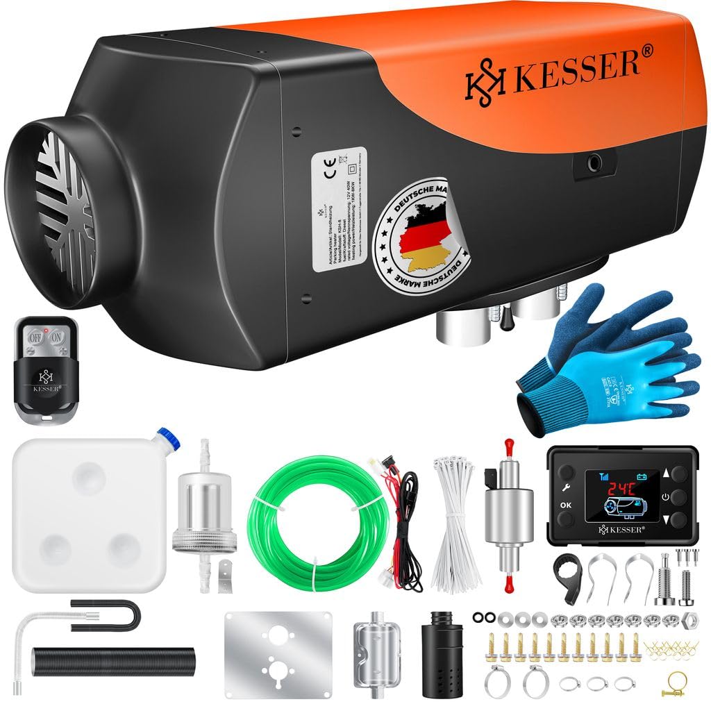 KESSER® Calefacción de estacionamiento diésel de 8 kW, 12 V/24 V, con temporizador, pantalla LCD y mando a distancia, calentamiento rápido, calentador de aire con silenciador y termostato