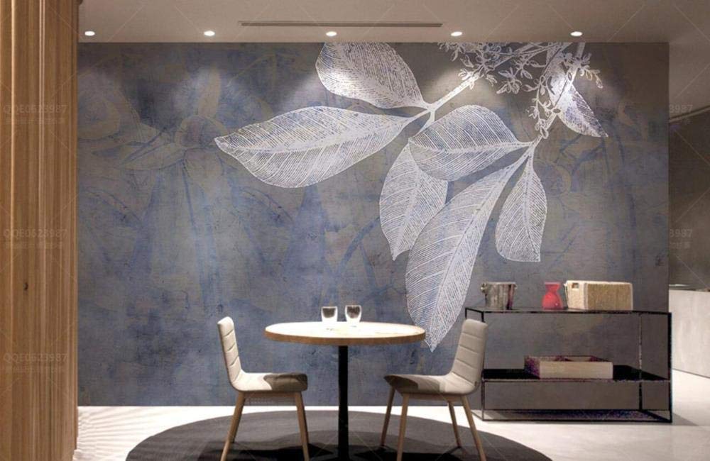 Papier peint panoramique bleu moderne 3d avec texture feuille de 300x210cm