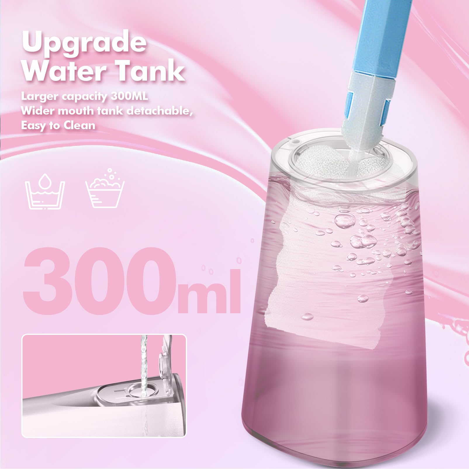 Water Flosser for Teeth Cordless: Oral Irrigator with 5 Modes, 300ML Water Tank IPX7 Waterproof Electric Tooth Cleaner, Water Floss with 6 Tips for Gums/Braces/Orthodontic/Dental Care Cleaning - Image 4