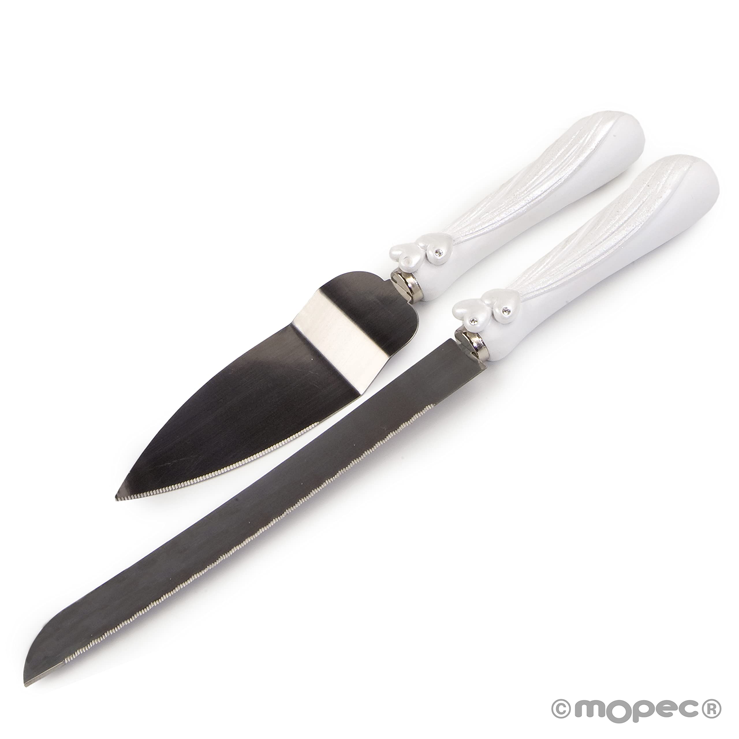 Mopec G66 - Juego de Cuchillo y Pala para Tarta con decoración en Forma de Corazones, Pack de 1 Juego.