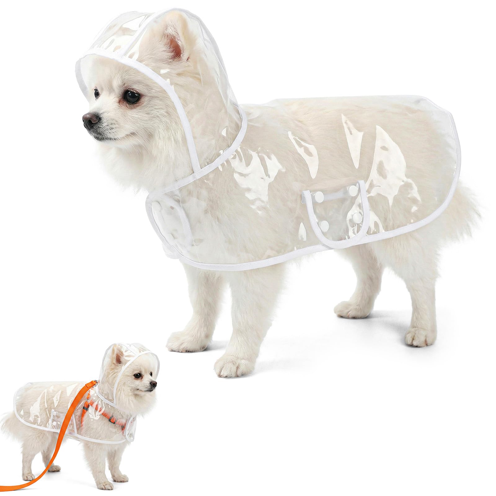 Clear Dog Rain Poncho for Small Medium Dogs, Transparency Pet Raincoat Waterproof Cloak Pet Hooded Raincoat Jacket for Bichon Poodle (Transparent, Medium)