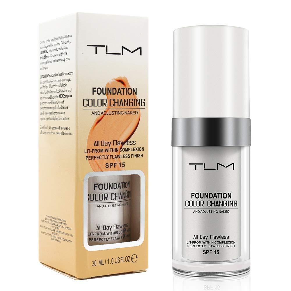 Colour Changing Liquid Foundation,Concealer Cover Cream,Flawless Colour Changing Warm Skin Tone Face Makeup Liquid Foundation Makeup Base Nude Face Moisturizing 30ML (1Pack)