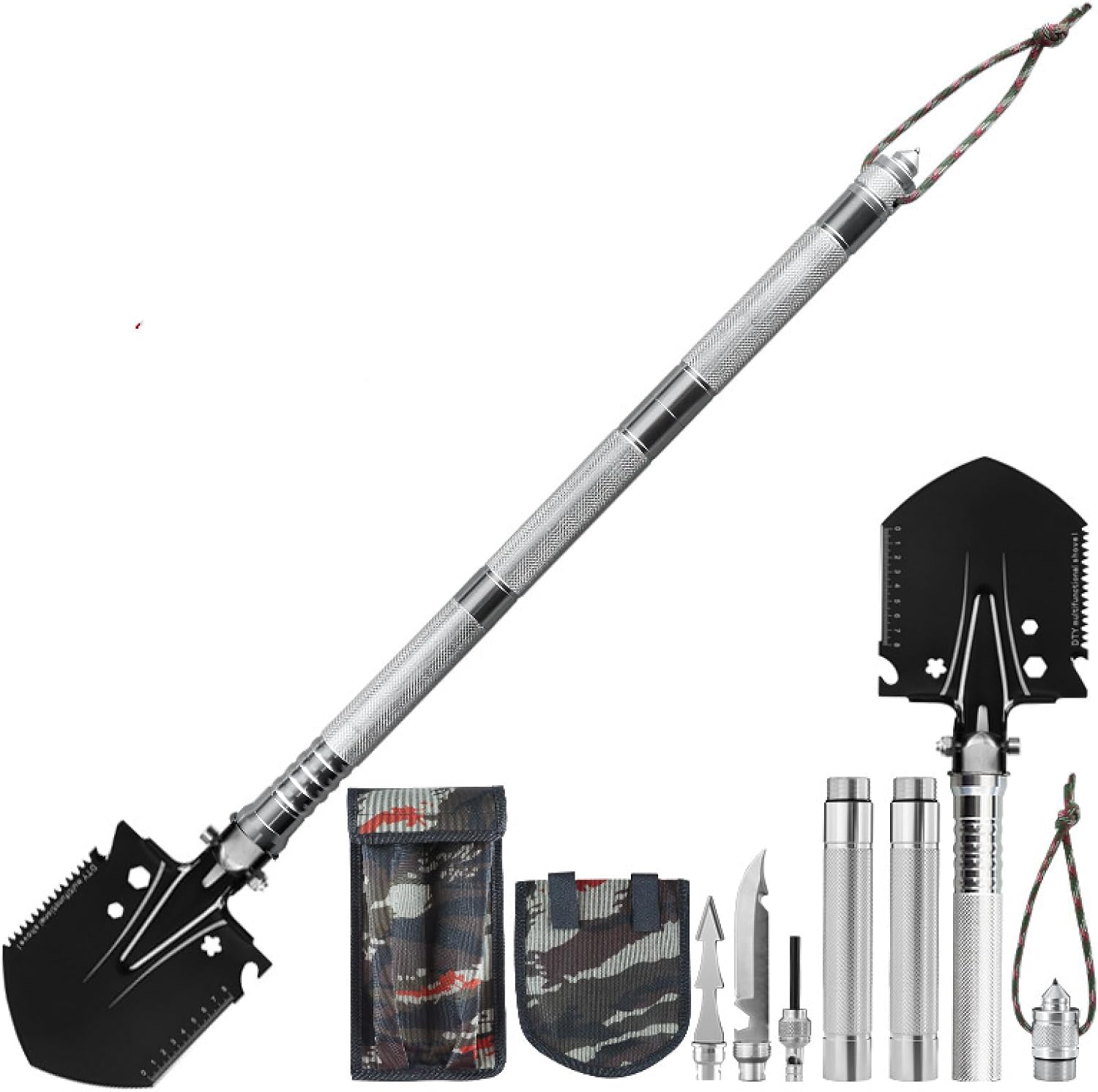 Outdoor Goods Multifunctional Sapper Shovel Folding Ordnance Shovel Shovel Camping Tools, black and silver three