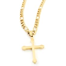ADORATO JEWELRY 24K Gold Figaro Chain Style Cross Pendant Necklace 5MM Cross Necklace Clasp for MEN, WOMEN HUSBAND Thin for Charms Miami Cuban Link Diamond Cut Religious Holy