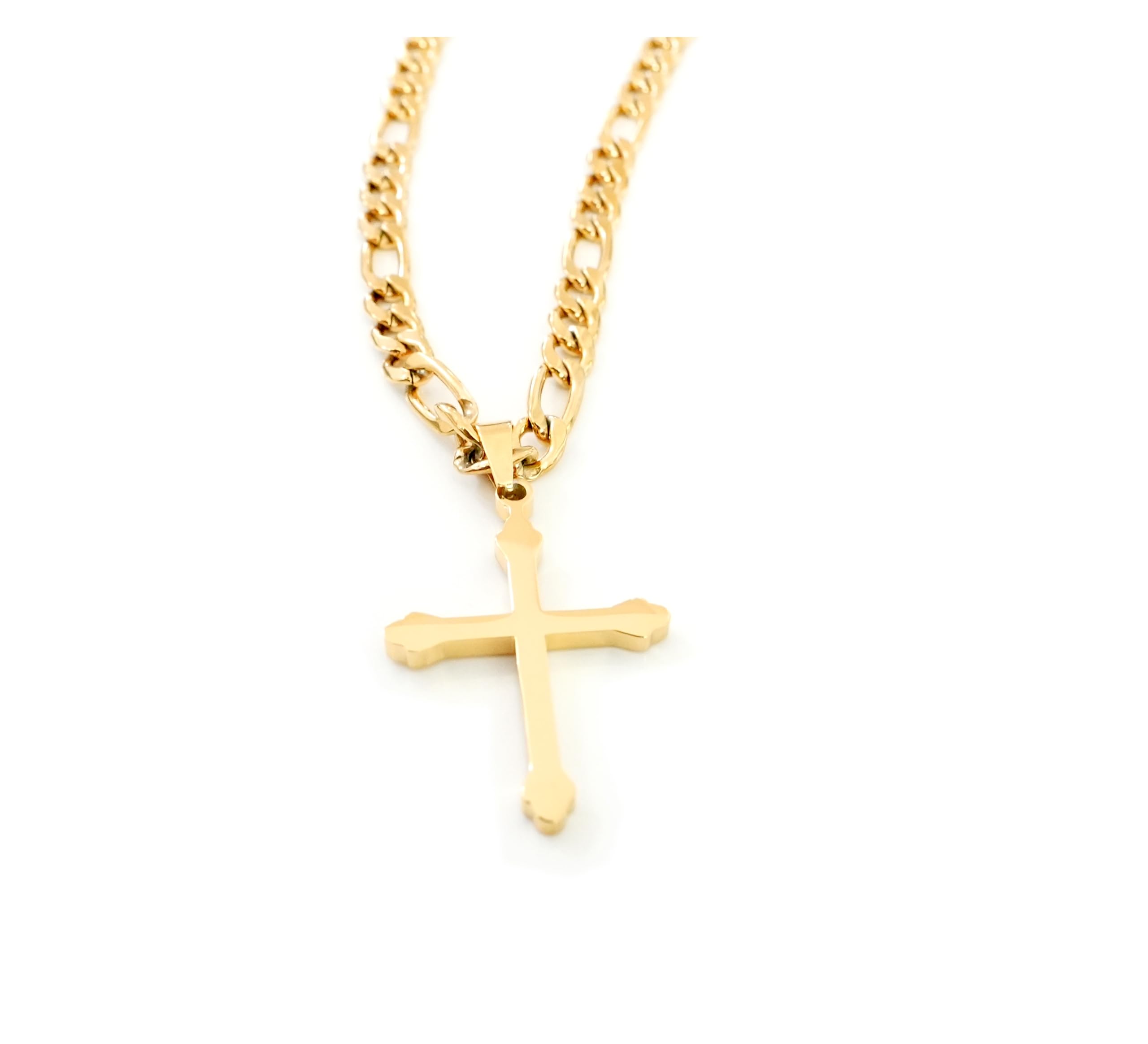 ADORATO JEWELRY 14K Gold Figaro Chain Style Cross Pendant Necklace 5MM Cross Necklace Clasp for MEN, HUSBAND Thin for Charms Miami Cuban Link Diamond