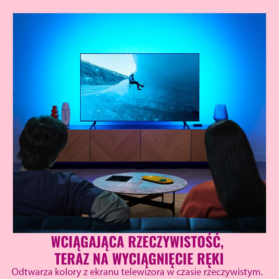 WiZ HDMI Sync Box z taśmą LED do TV, Synchronizuje światło z filmami, HDMI 2.0 Obsługuje 4K przy 60 Hz, Taśma LED RGBIC do telewizorów 55-65 cali, Sterowanie Aplikacją/Głosowe, Działa z Google i Alexą