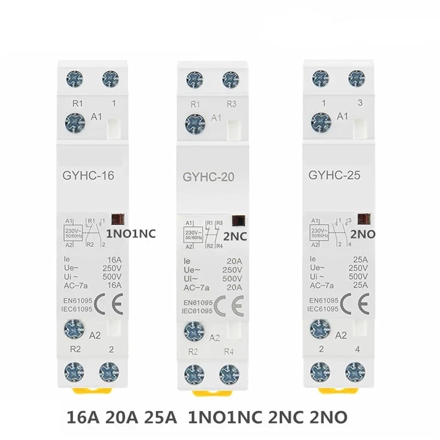 Din Rail Type AC Contactor 2P 16A 20A 25A 2NC 2NO 1NO1NC 50/60Hz Automatic Household Contactor 1Pcs(2P 25A 2NC 220V)