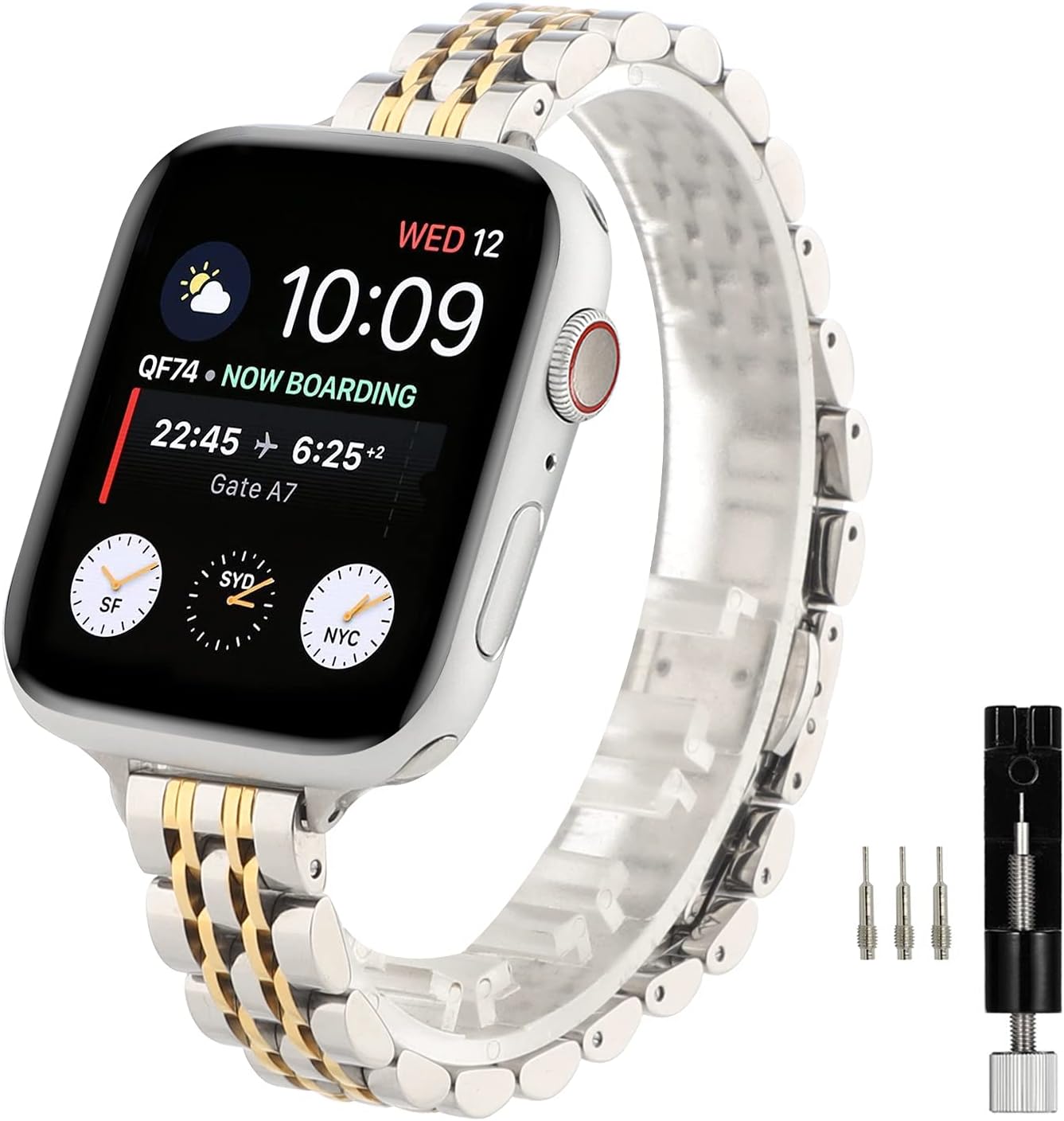 MaKTechSeven-Piece Stainless Steel Metal Bracelet Band for Apple Watch 10/9/Ultra 2/SE/8/7[2024]