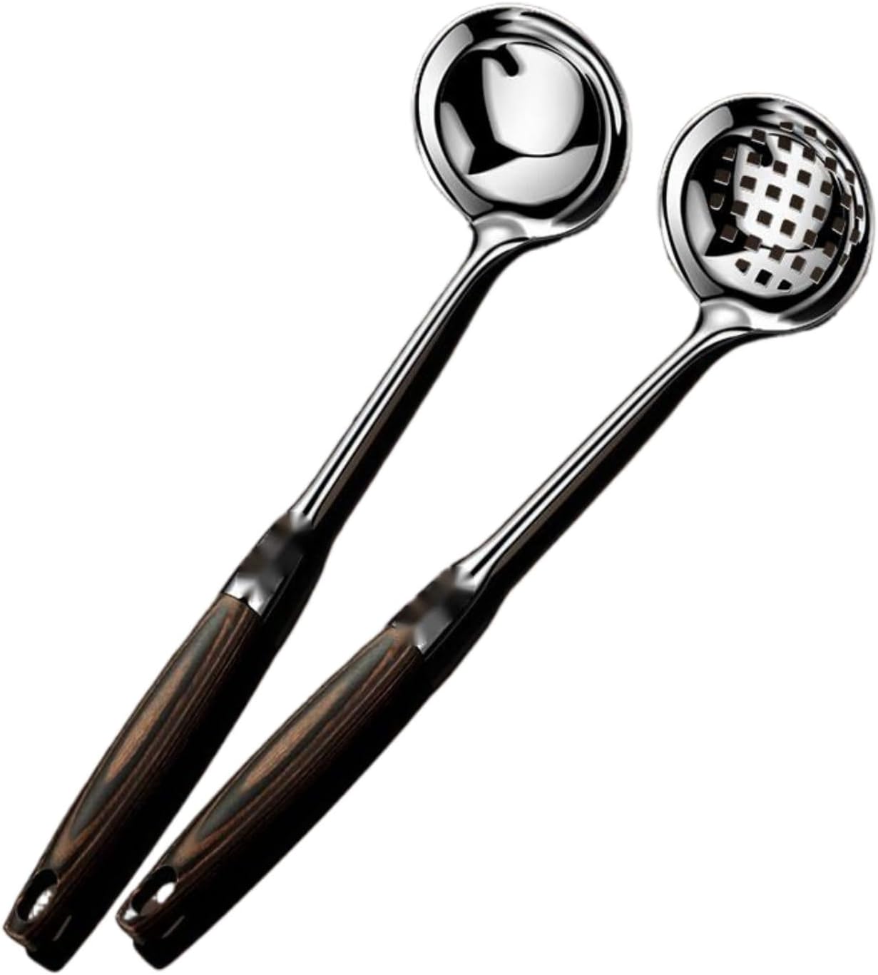 316不锈钢汤勺漏勺套装家用汤勺厨房火锅勺木柄盛汤小勺子 Stainless Steel Long handled soup spoons，Spoons,Meal spoon (1piece) Household Cleaning，Kitchen Storage Essentials