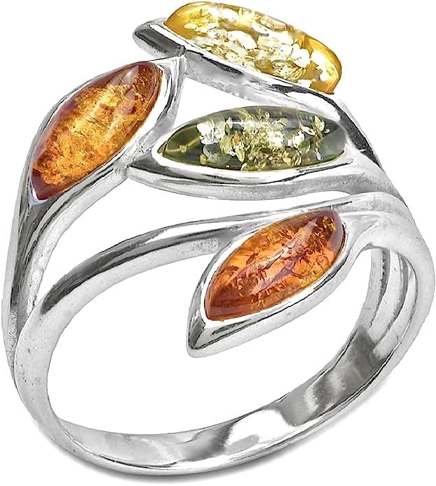 Image of Ian and Valeri Co. Multicolor Amber Sterling Silver Elegant Leaf Ring