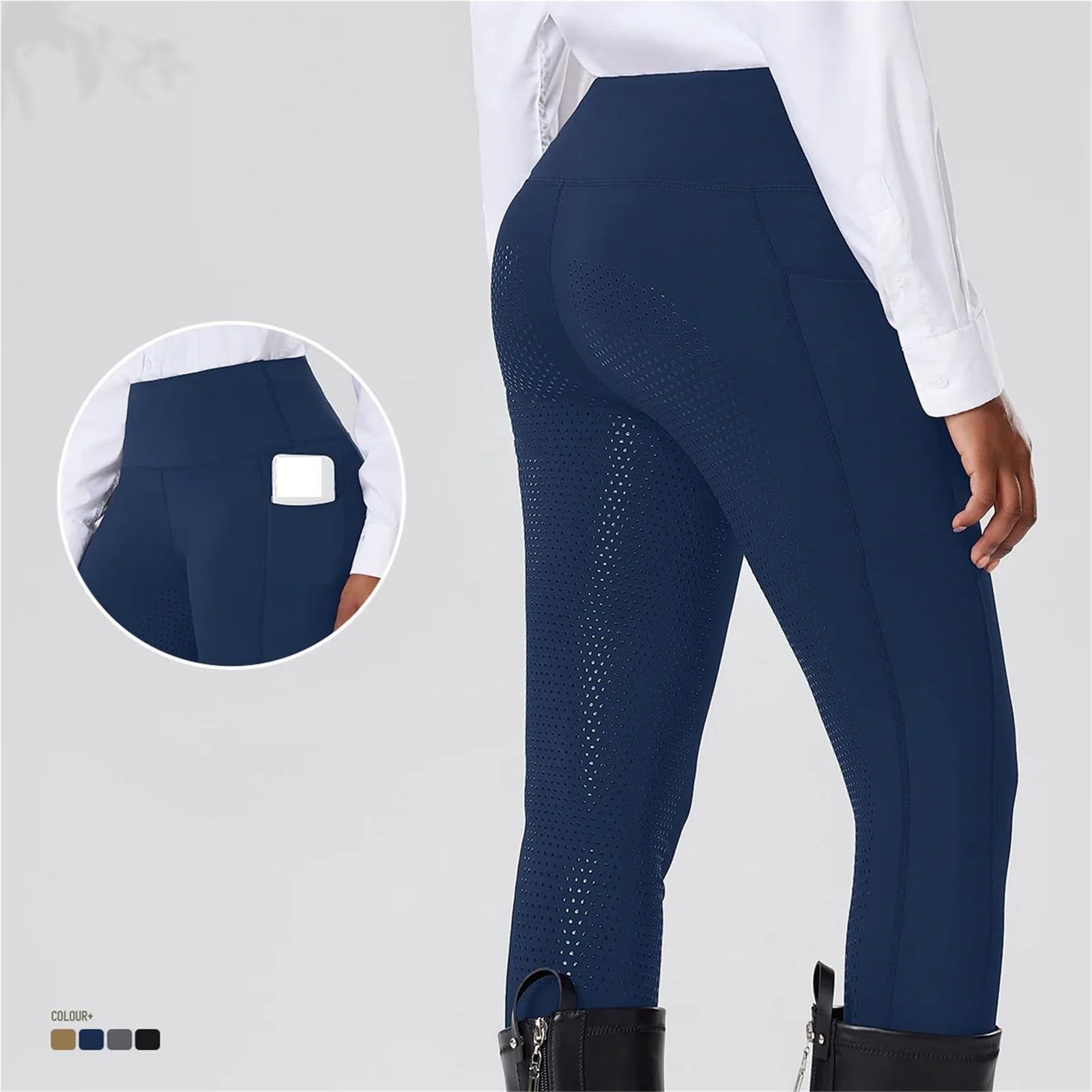 Einfarbige Reithose for Damen aus Silikon, rutschfest, elastisch, hohe Taille, Bauchkompression, eng anliegende Für Reitsport