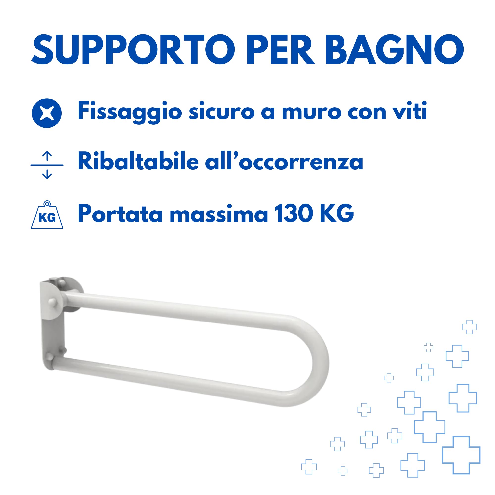 Maniglione Bagno Doccia Pieghevole Ribaltabile 53cm, Acciaio Inossidabile, Supporto di Sicurezza, Piastra a Muro con Fori, Anziani e Disabili