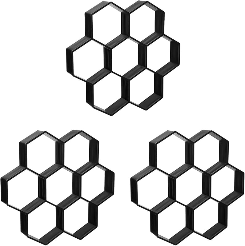 HANABASS 3 Pcs Paver Molds for Concrete Hexagon, Plastic Cement Floor Tile Mold for Garden Path Patio DIY Walkway