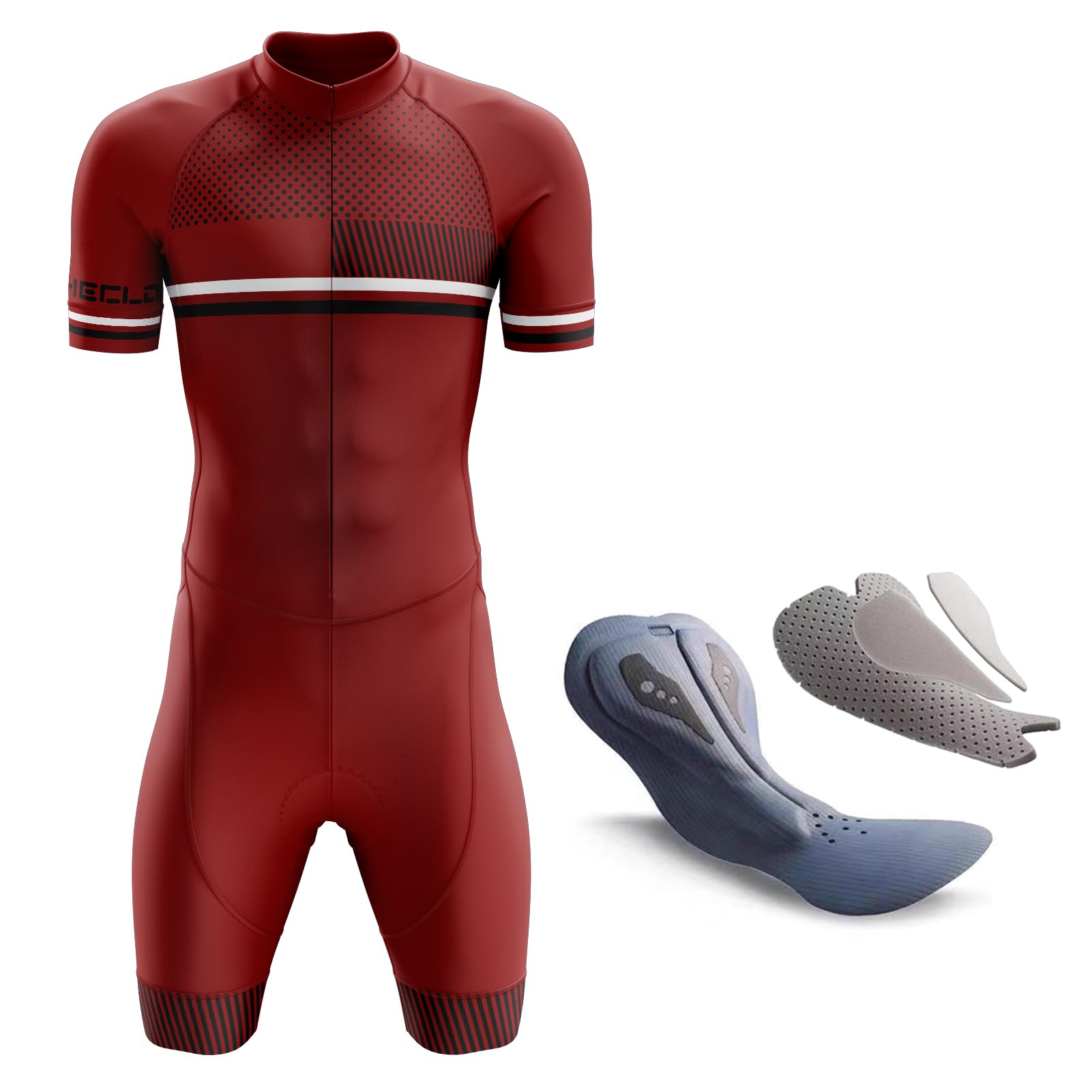 HECLOK Mens Cycling Skinsuit Competition Professional Padded One Piece Trisuit Bike Top Short,Triathlon Suit Men’s,Short Sleeve One Piece Bodysuit for Bicycle Training,Running,Swimming (TYP-6,L)