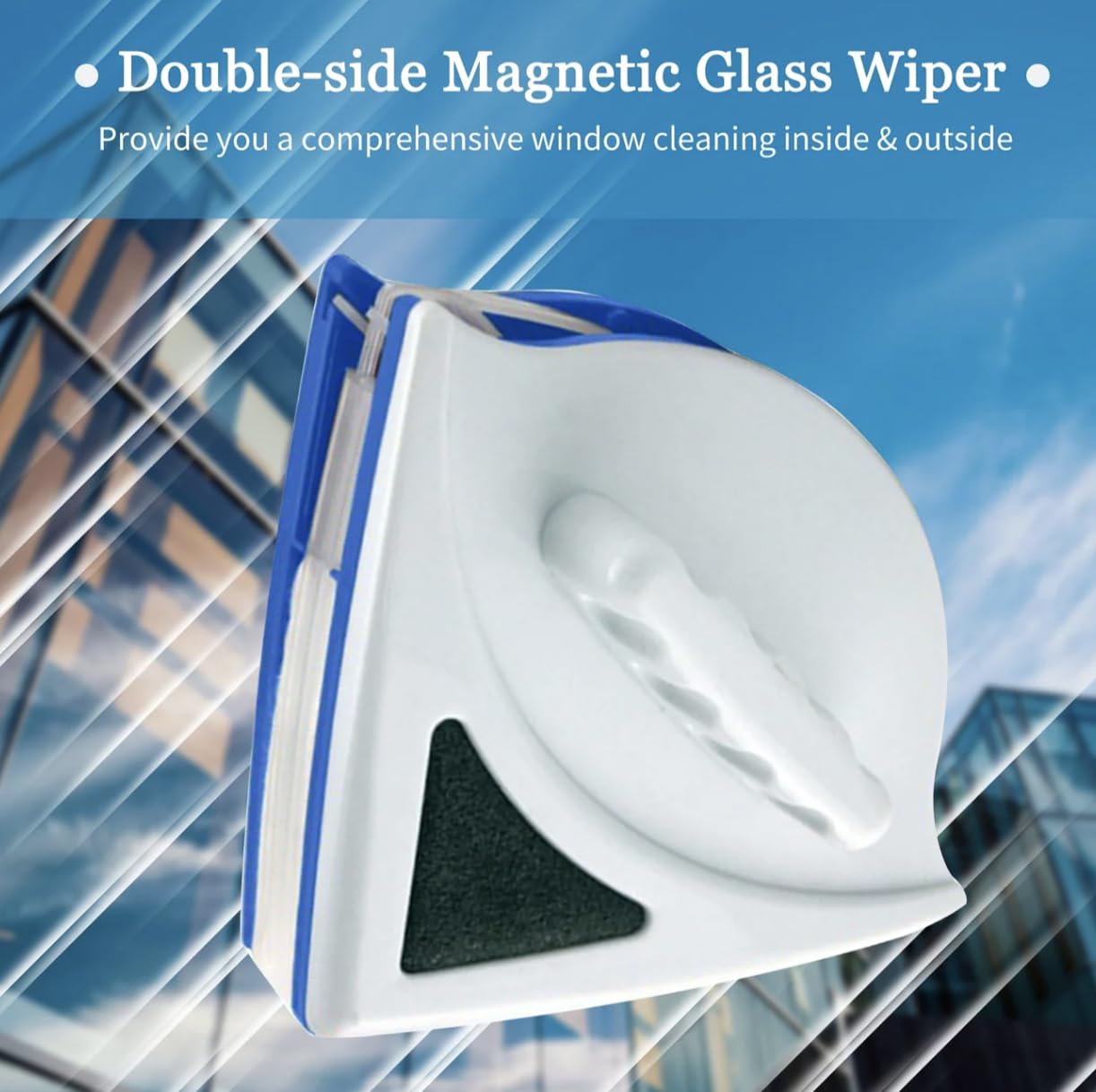 Nettoyeur de vitres à double face magnétique double face avec aimant puissant, nettoyant pour vitres double verre avec accès précis aux coins et kit de rechange complet inclus (blanc)