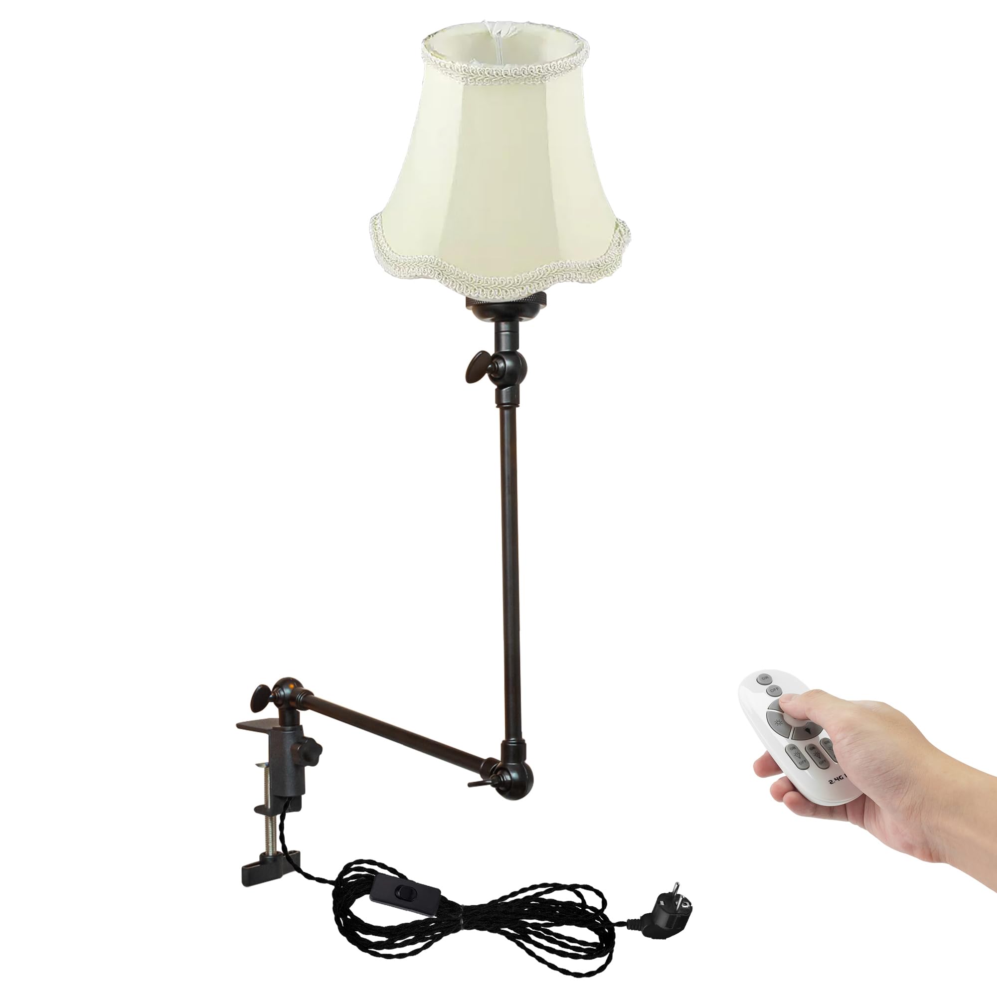 Klemmleuchte mit Fernsteuerung,1 Packung Leselampe mit 2,5 m Kabel, Dimmbar Nachttischlampe,Augenpflege Schreibtischlampe für Büro Heimgebrauch, E27 Lampenhalterung - DZ0332/3