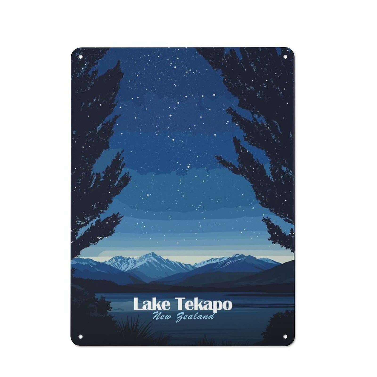 Junmoney Style-14 Creative Lake Tekapo Night Sky Metal Desk Wall Sign 40X30cm, Study Room Decor For Home Office, Reading Corner Or Bedroom