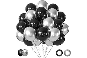 Metallic Silver and Black Birthday Balloons Bulk, Shiny Latex Party Balloons for...